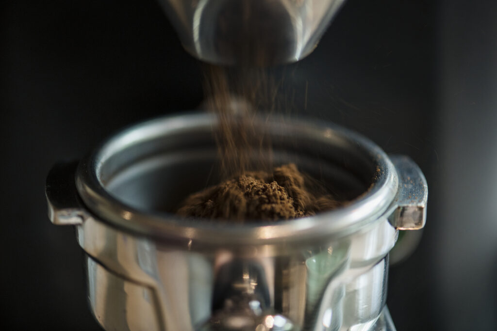 Closeup of fresh grinding coffee