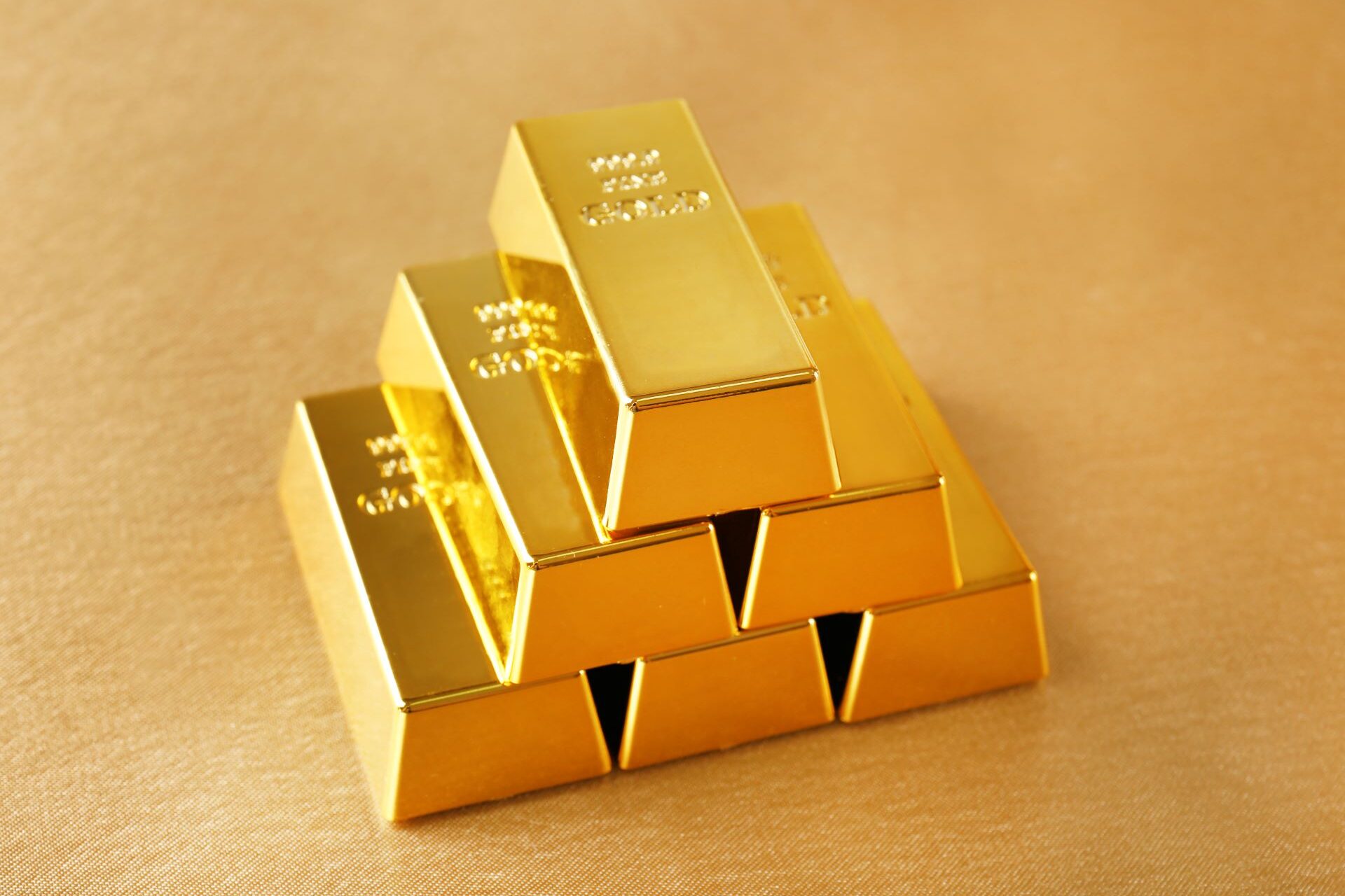 Gold bars table closeup