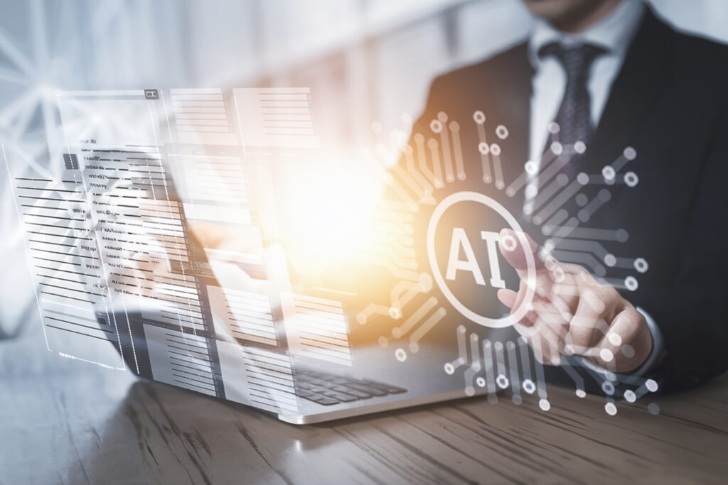 Ai technology businessman use laptop artificial intelligence process predictive analytics