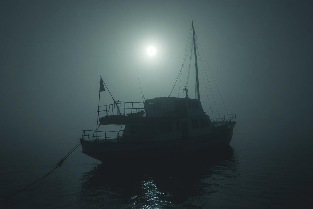 Sinister twilight harbor photo