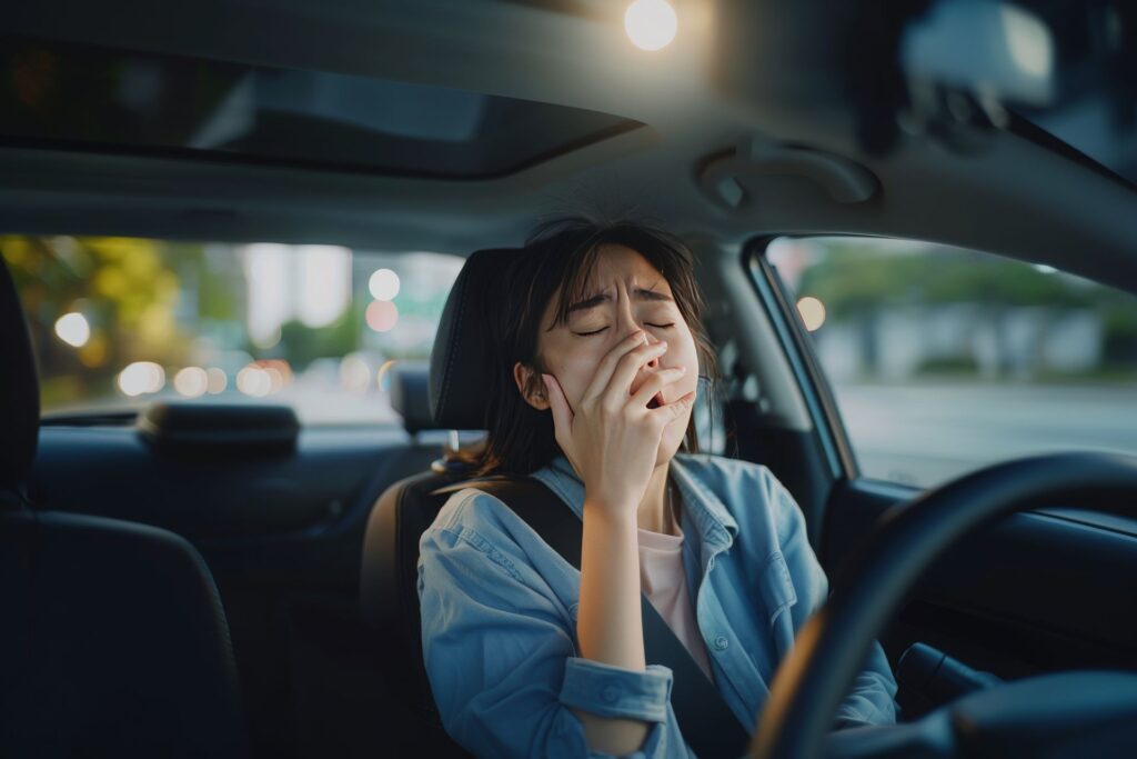 Woman feeling sleepy while driving