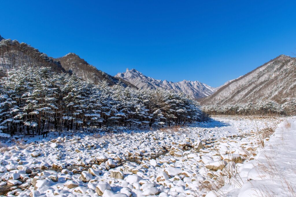 Seoraksan mountains is covered by snow winter south korea