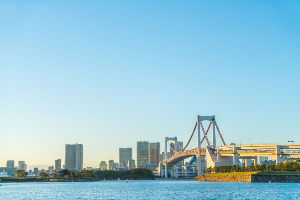Tokyo skyline with tokyo rainbow bridge