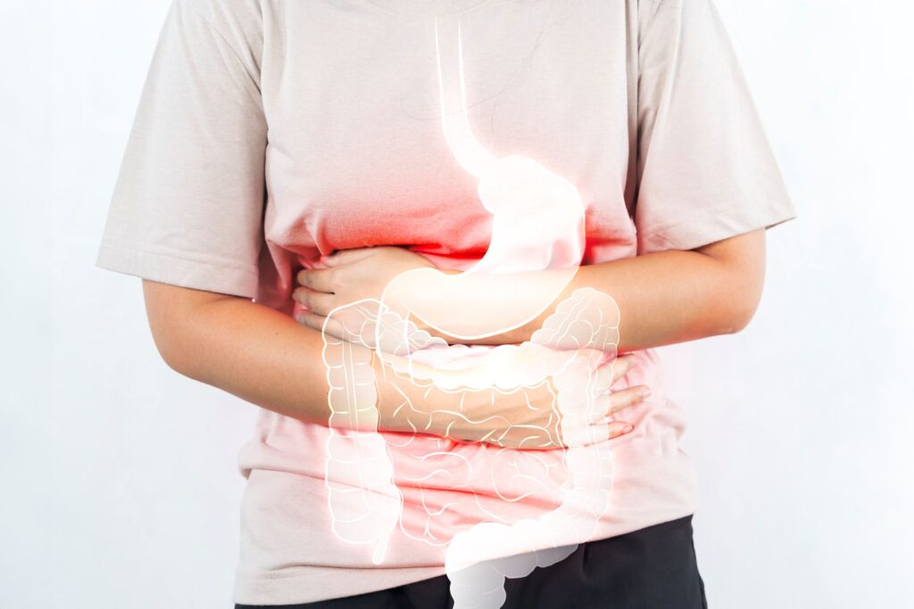 Woman touching stomach painful suffering from stomachache causes menstruation period gastric ulcer appendicitis gastrointestinal system disease