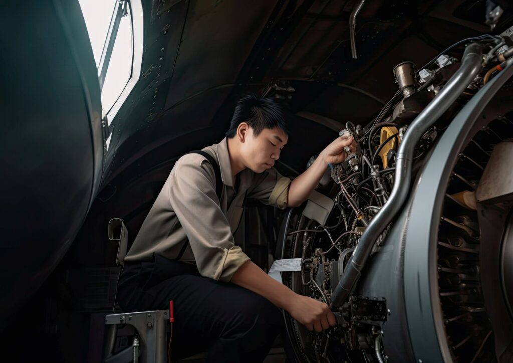 Working as aircraft mechanic