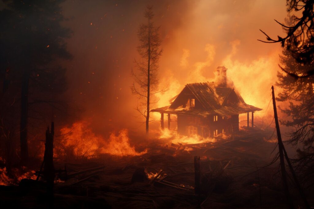 Fire burning wild nature